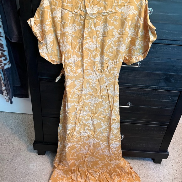 &Other Stories Capsule Yellow Floral Wrap Flowy Midi Kimono Wedding Guest Dress - Picture 8 of 10